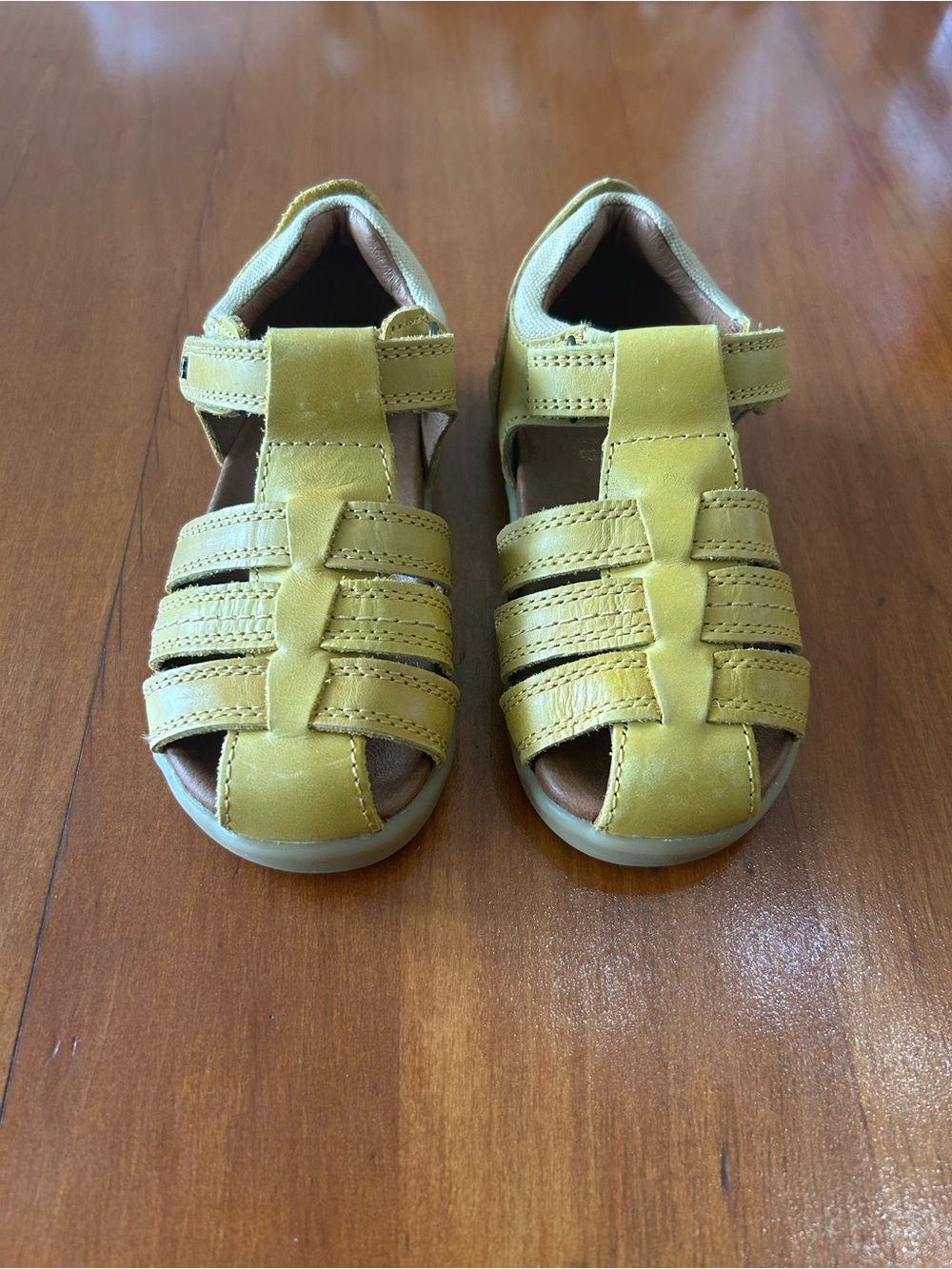 NWOB Bobux I-Walk Roam Leather Sandals Yellow Unisex Kids Shoe size EU 24 US 8
